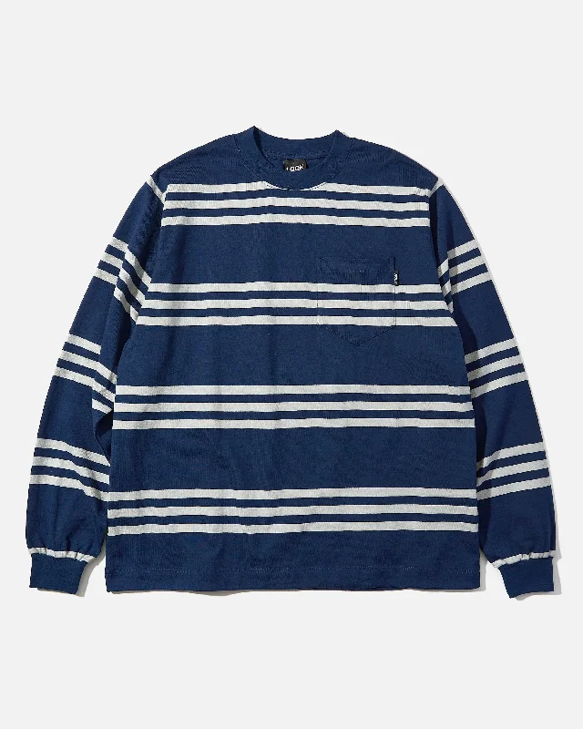 L/S Rugby Weight Pocket Tee - Navy / Grey