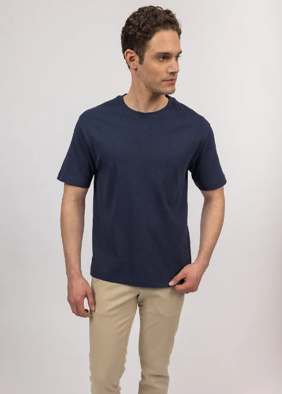 Lumio short sleeves t-shirt - round neck, in cotton (MARINE)