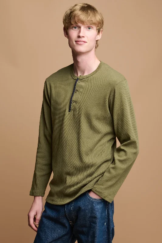 Men's Long Sleeve Henley Top - Olive