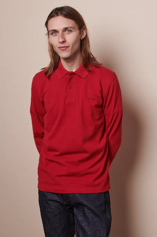 Men's Long Sleeve Polo Shirt - Crimson