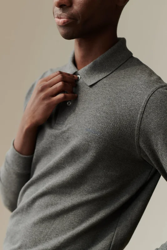 Men's Long Sleeve Polo Shirt - Grey Marl