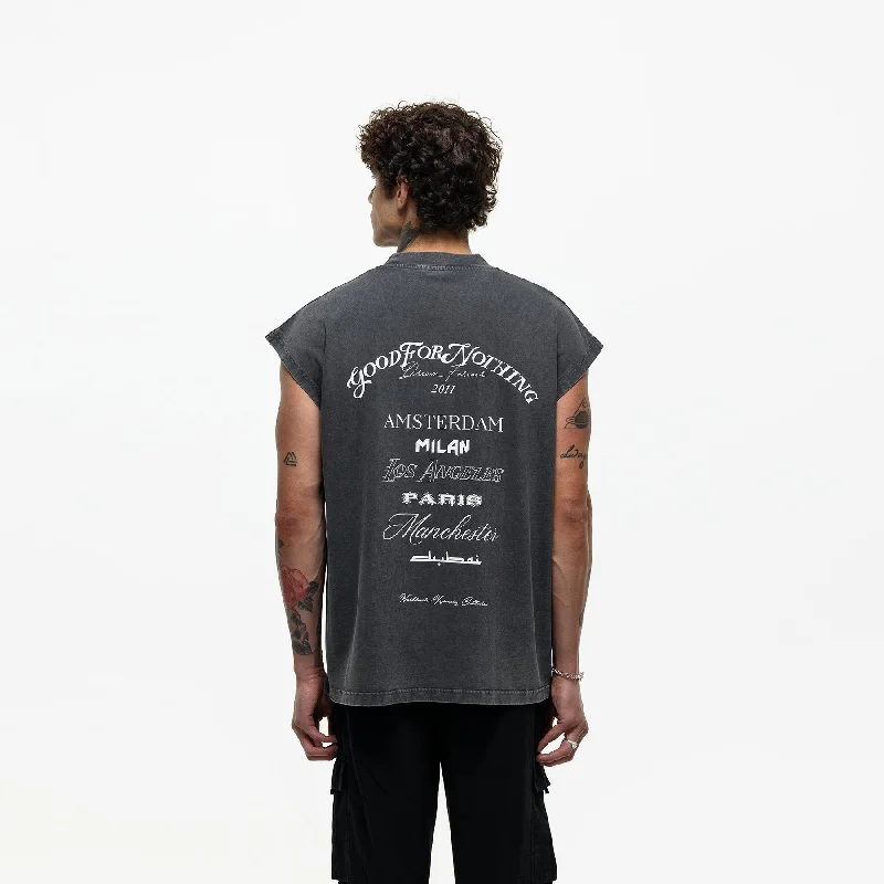 Oversized Destination Sleeveless Washed T-shirt (Final Sale)