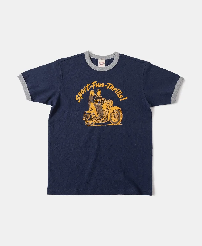 Retro Rider Print Motorcycle Short Sleeve T-Shirt - Navy