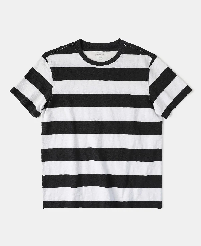 Slub Cotton Wide Striped T-Shirt - Black/White