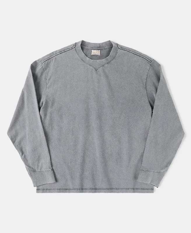 Suede Textured Drop Shoulder T-Shirt - Light Gray