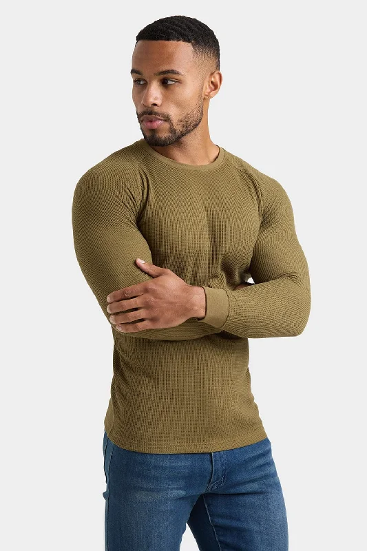 Waffle Textured T-Shirt in Khaki